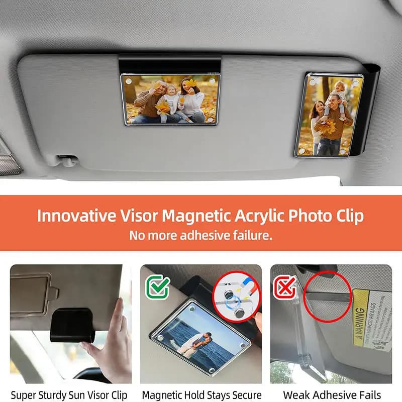Car Picture Holder for Sun Visor Magnetic Car Visor Photo Clip Vertical Photo Display Clear Car Picture Frame 1/2/4/6/10PCS