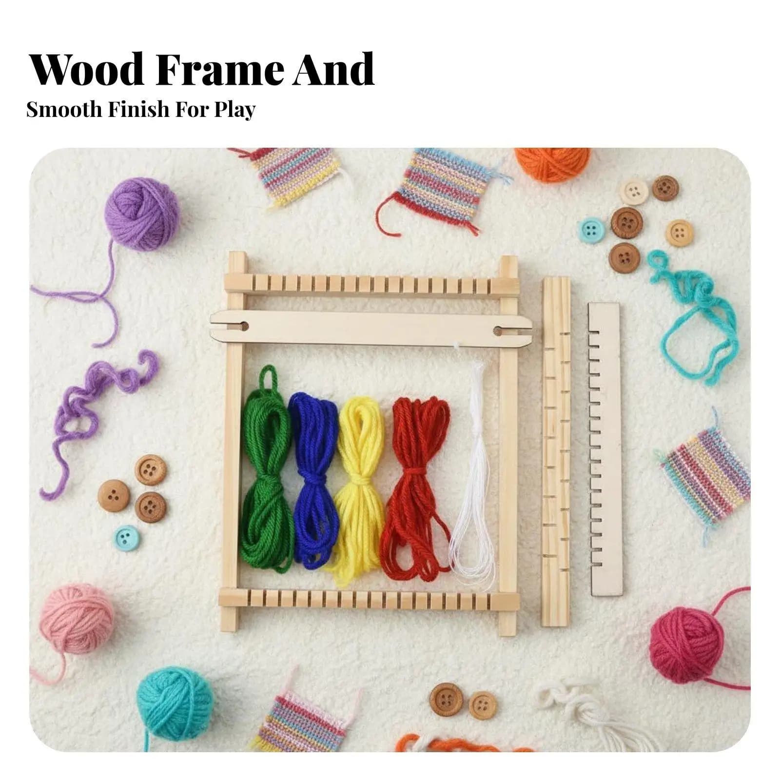 Weaving Loom Set with Wood Frame and Yarn Threads for Educational Toy and Sewing Supplies