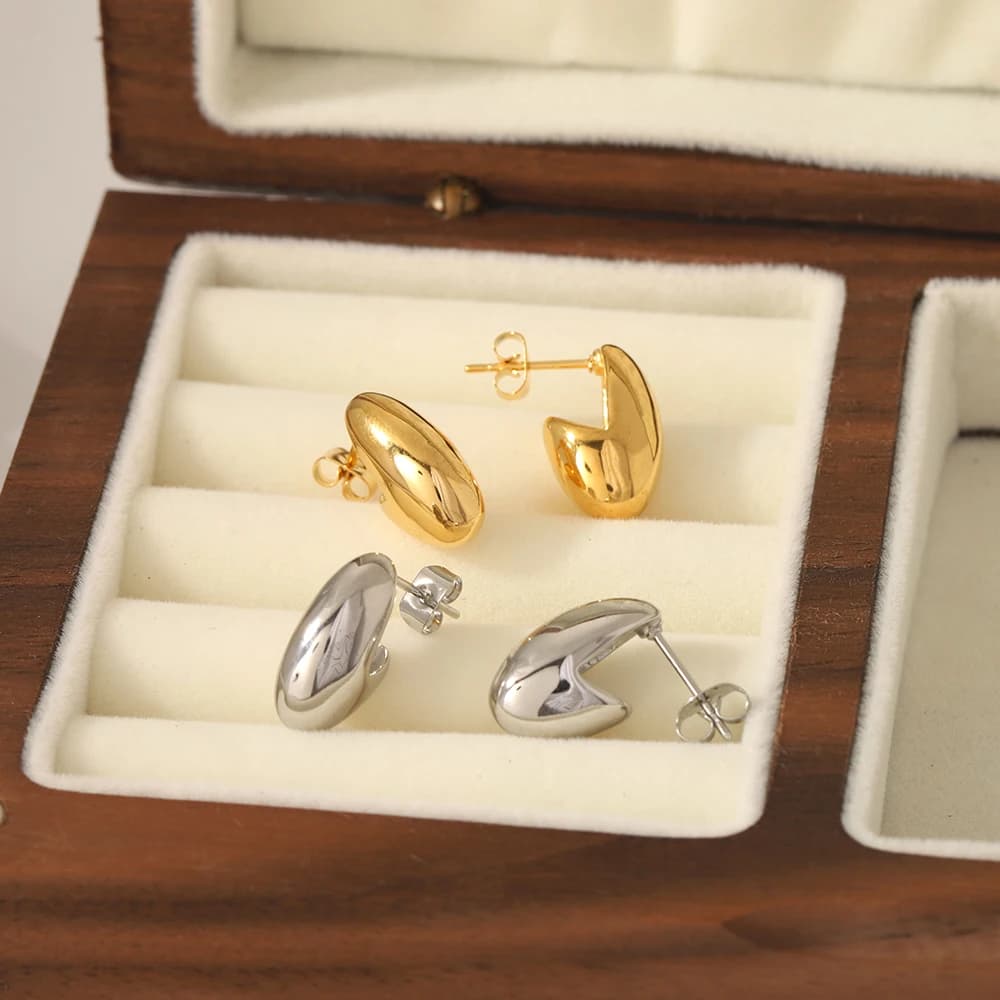 New Design Geometric Oval Earrings Stainless Steel Plated Gold Polished Jewelry For Women