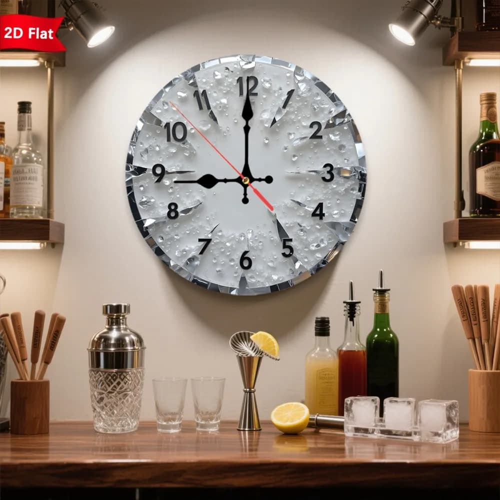 Orologio da Parete in Legno con Stampa 2D Effetto Specchio Rotto Argentato, Design Alba sulla Spiaggia, Silenzioso, per Soggiorno