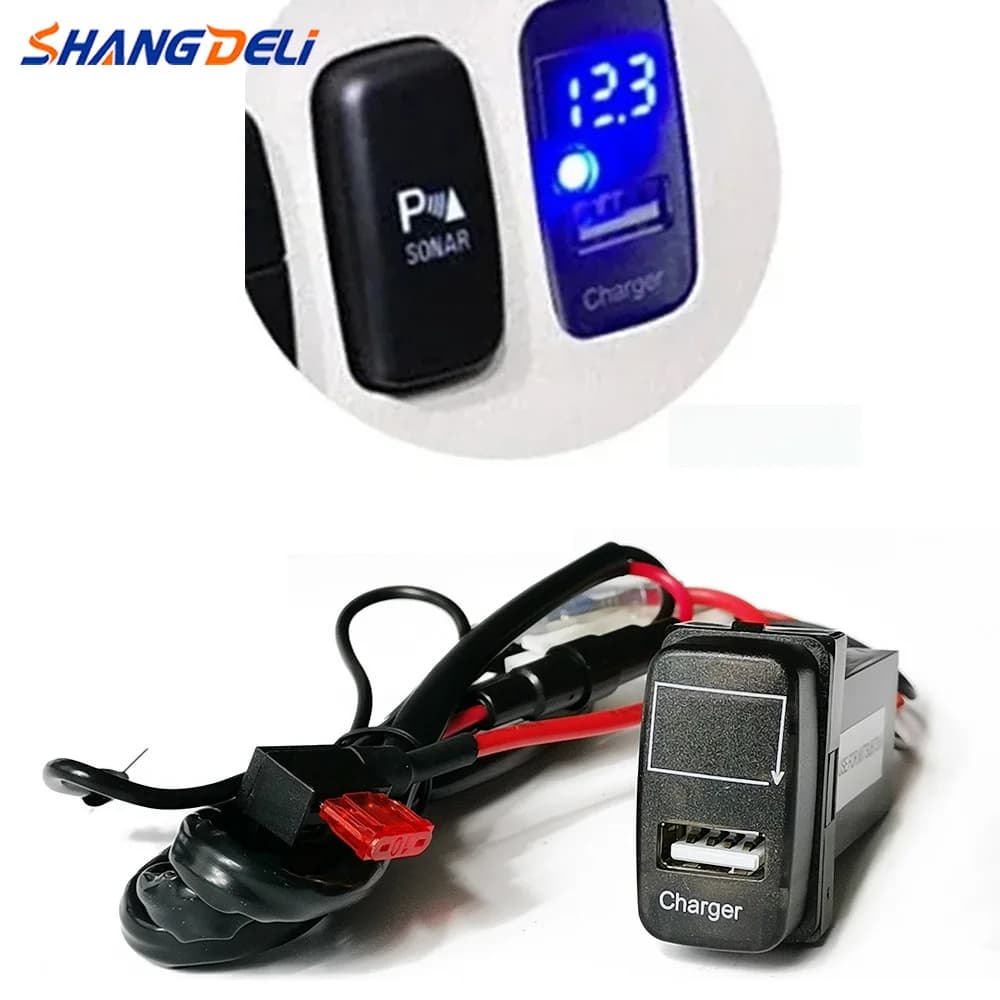 Adattatore interfaccia presa caricatore telefono porta USB per auto 1PC con display di tensione luce blu per accessori Mitsubishi