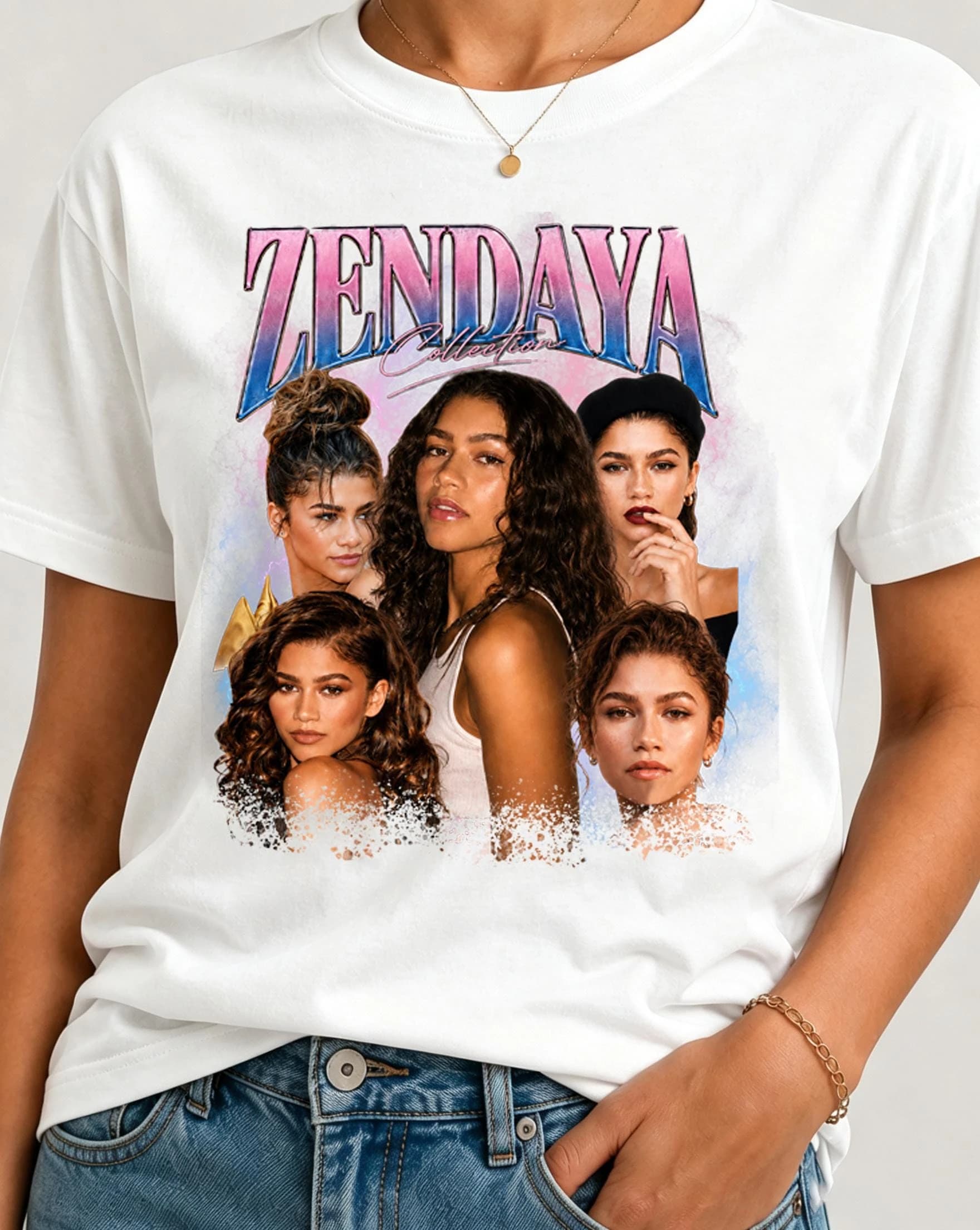 White Zendaya Pop Culture Graphic Tee Cotton Mens Womens T-Shirt Vintage Streetwear