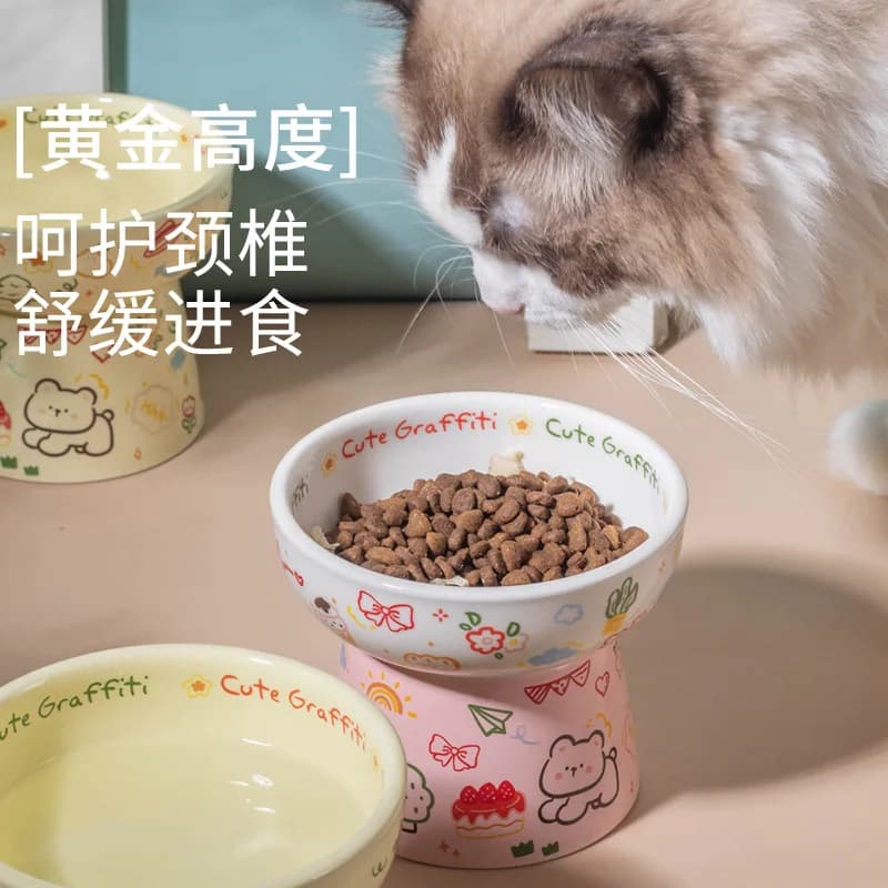 Graffiti Ceramic Pet Bowl Stylish Food Water Basin For Cats Dogs Home Daily Use