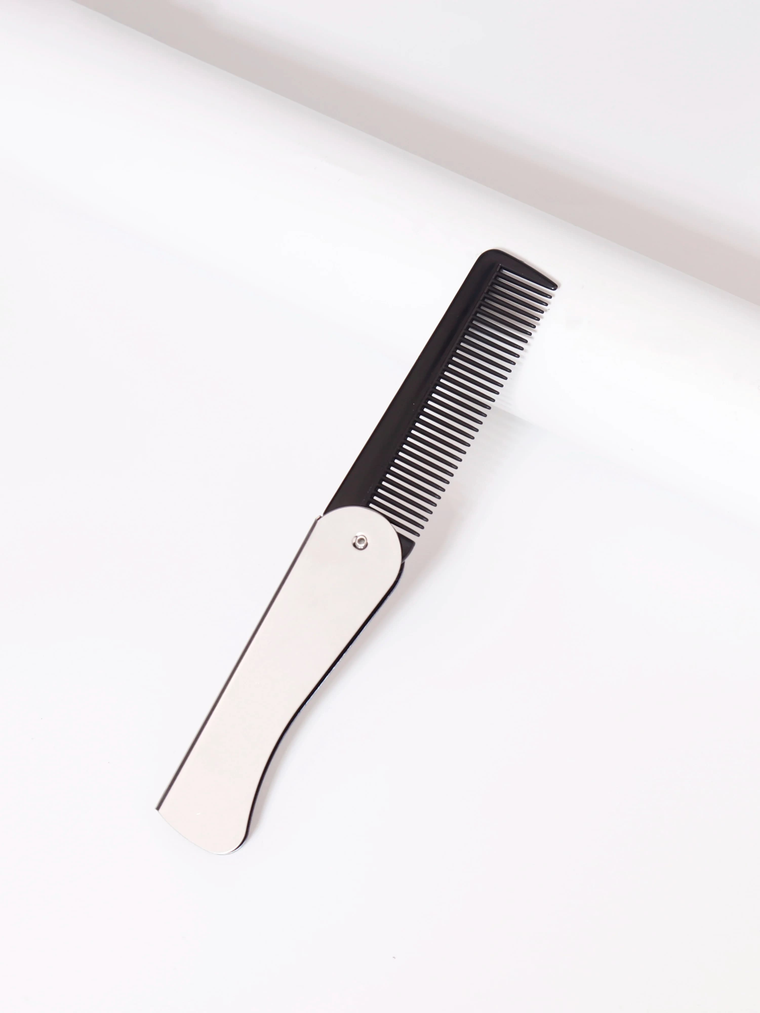 Stainless steel folding men's beard comb 1 piece, fine teeth plate, used for daily hairstyles and beard