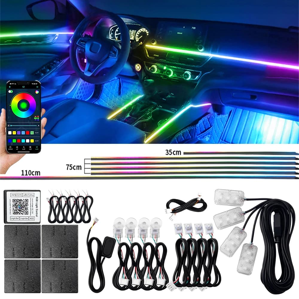 Symphony Dual Zone Car LED Luce ambientale Streamer a colori Interni nascosti Striscia di luce acrilica Decorazione Kit lampada per atmosfera