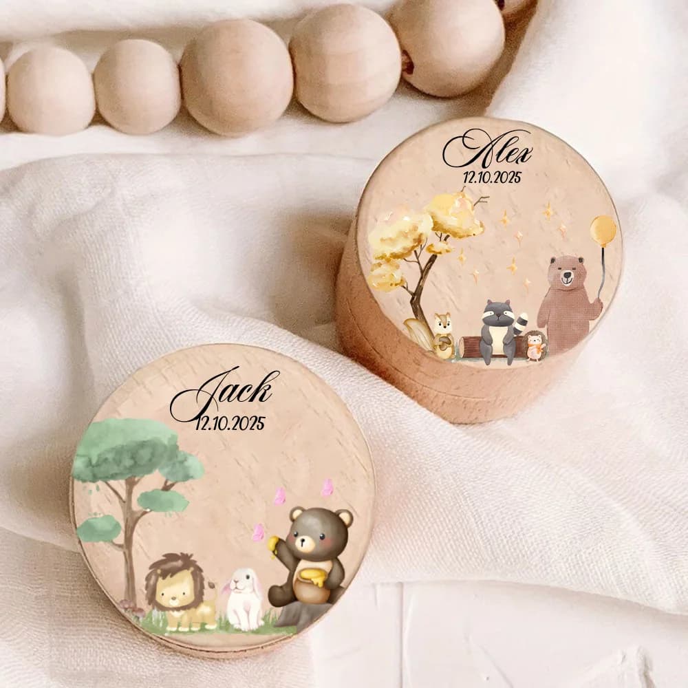 Scatola Personalizzata per Denti da Latte con Animali, Contenitore per Conservare Denti e Ombelico, Scatola Ricordo, Regalo per Baby Shower