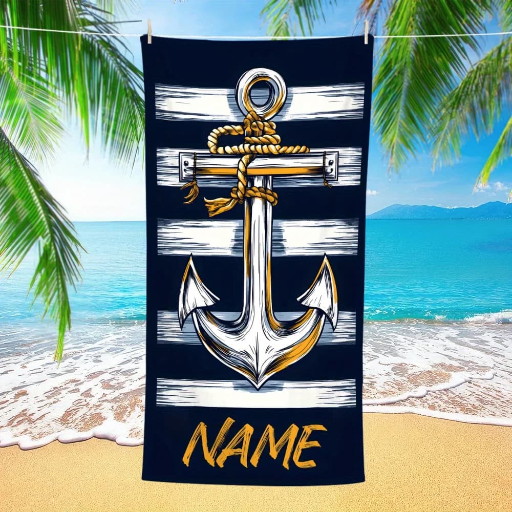 Telo Mare Grande in Microfibra ad Asciugatura Rapida con Tema Nautico, Personalizzabile con Nome Barca e Testo, Ideale per la Spiaggia