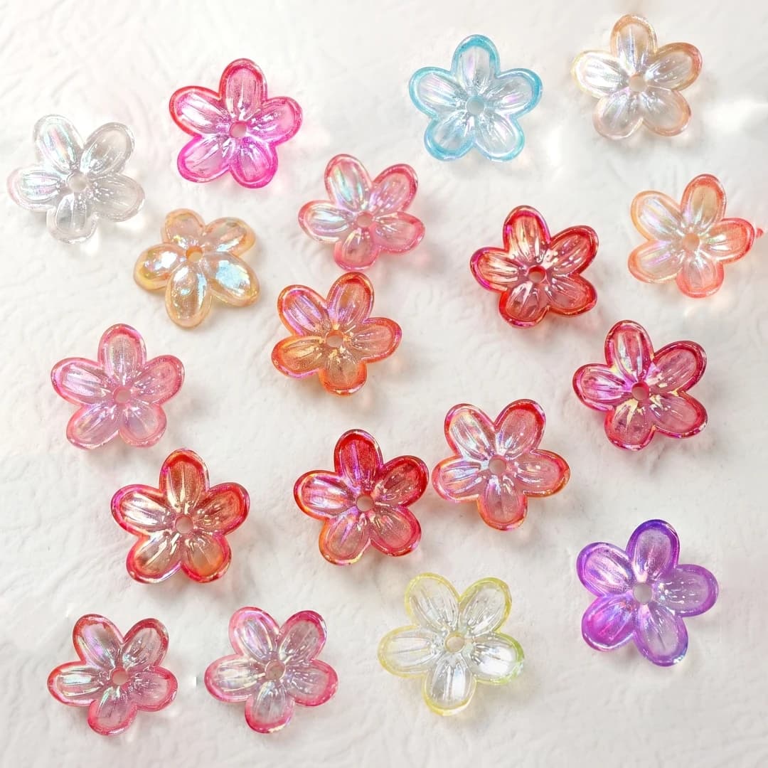 100Pcs/lot 12mm Colorful Luminous Cherry Blossom Flower Acrylic Spacer Bead Caps For Craft Jewelry Making DIY Bracelet Necklace