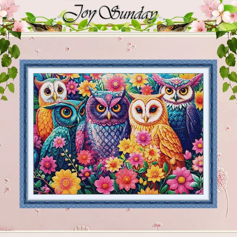 Flowery Owl Animals Patterns Counted Cross Stitch Set DIY 11CT 14CT 16CT HD Stamped DMC Cross-stitch Kit Embroidery Needlework