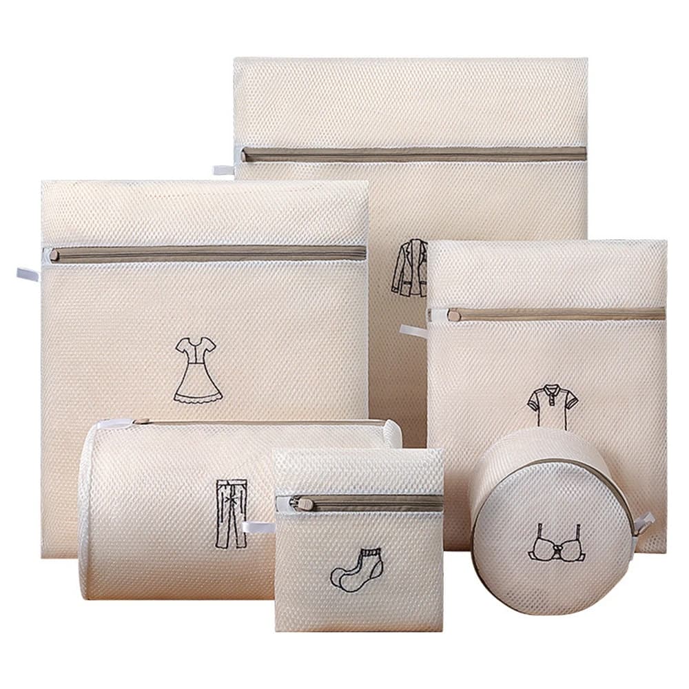 6PC Hinge Mesh Washer Bags Durable and Reusable Mesh Fabric Gentle Washer Bag Travel Organizer Bag for Lingerie