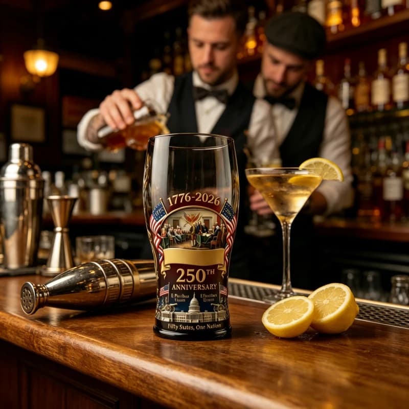 Boccale da Birra in Vetro Inciso per il 250° Anniversario Americano 1776-2026, Tema La Dichiarazione di Indipendenza