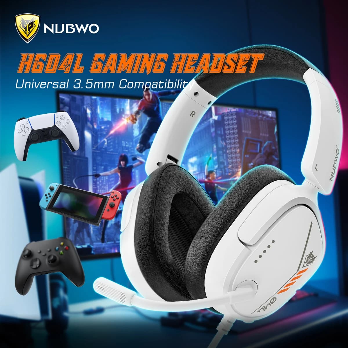 NUBWO HG04L 3.5 mm Jack Headphones Noise Headphones with Soft Memory with Unidirectional Transparent Microphone for PS5/PS4 Xbox Series X | S/Xbox One Switch