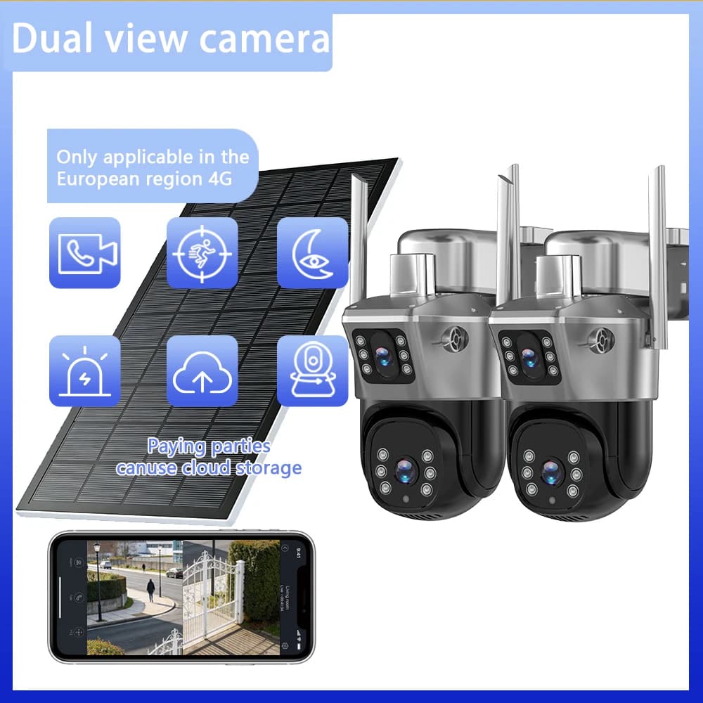 Telecamera di sicurezza a doppia lente 2K, 2 pezzi, batteria da 10400 mAh, 360 ° PTZ, Impermeabile IP66, Supporto Scheda VSIM, Supporto Scheda SD da 256GB