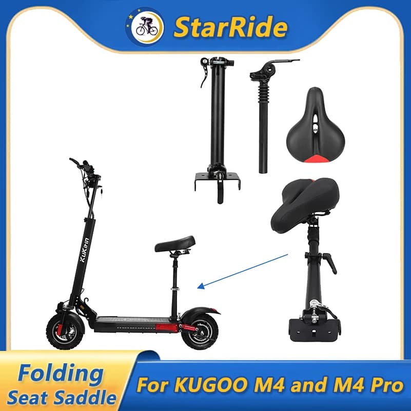 Sella pieghevole per scooter elettrico da 10 pollici, pieghevole, regolabile in altezza, senza trapano, adatta per parti KUGOO M4/M4 Pro