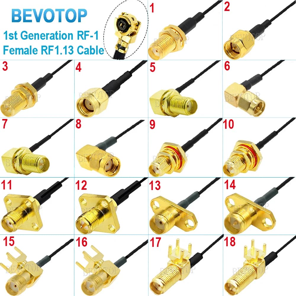 10PCS RF1.13 Cable SMA to RF Jumper RP-SMA /SMA Male Female to U.fl IPX-1 Female RG1.13 Pigtail WIFI Antenna Jumper