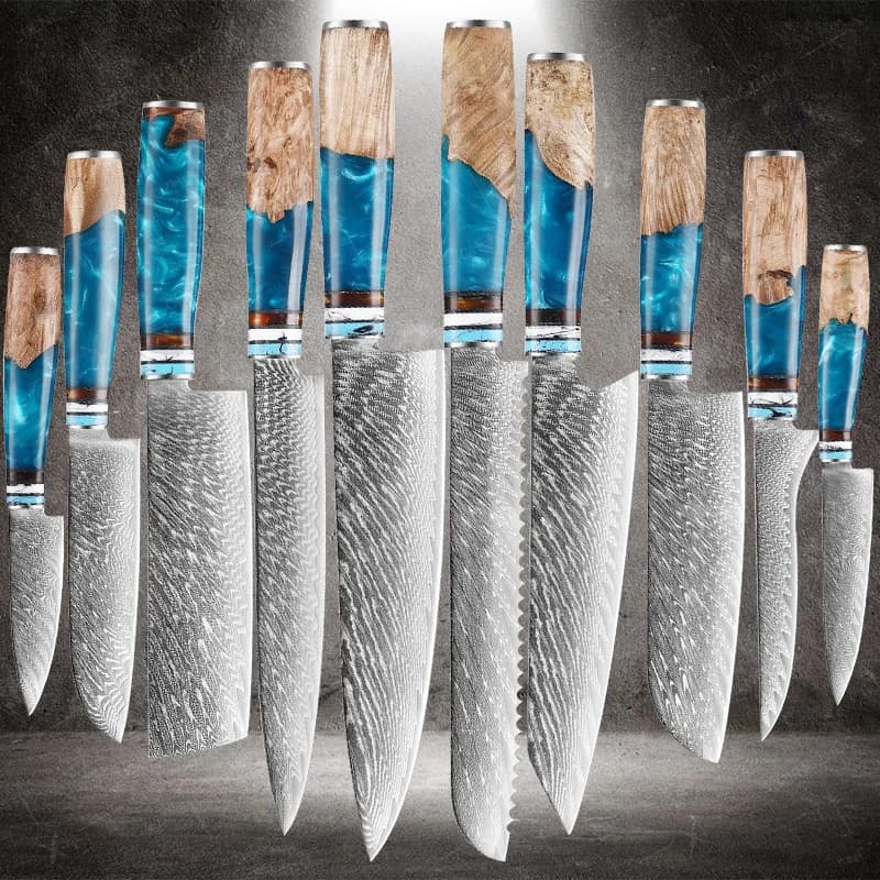 1-10 pz Damasco Coltelli Da Cucina Set Cottura Taglio di Carne Coltello Da Chef Coltello Da Frutta Giapponese Santoku Coltello Affilato Mannaia