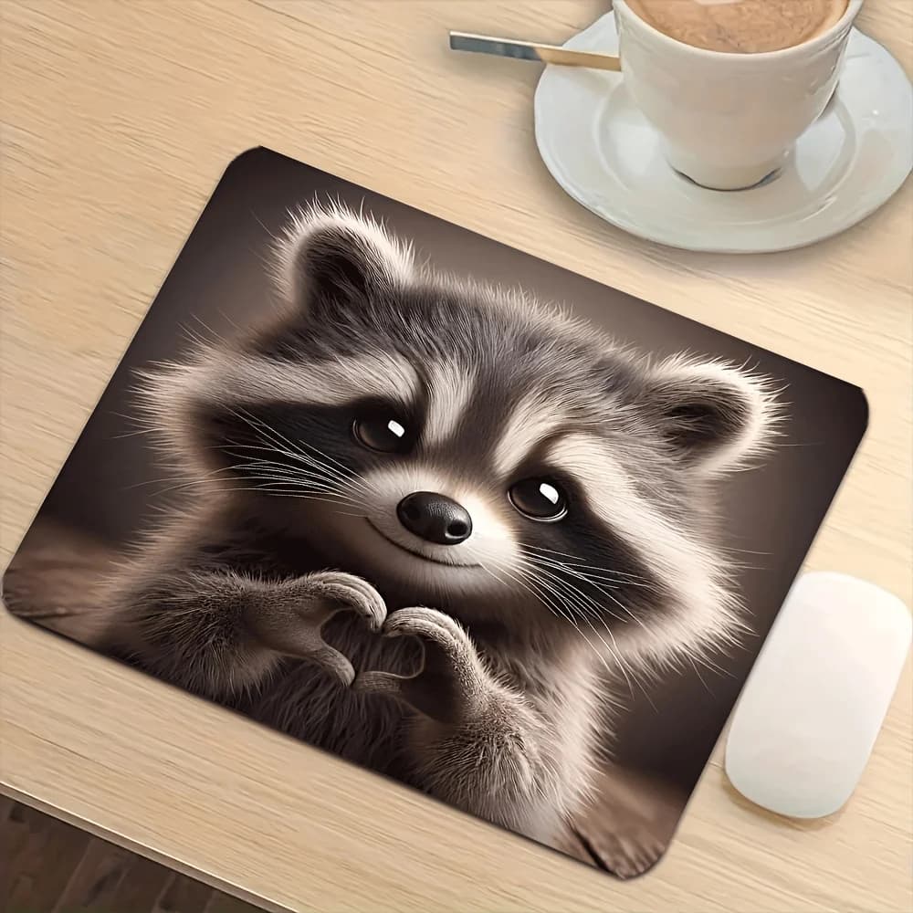 Tappetino per mouse piccolo e carino con procione, per laptop da gioco, tappetino per tastiera, protezione per scrivania, tappetini per mouse in cartone animato, 18X22CM