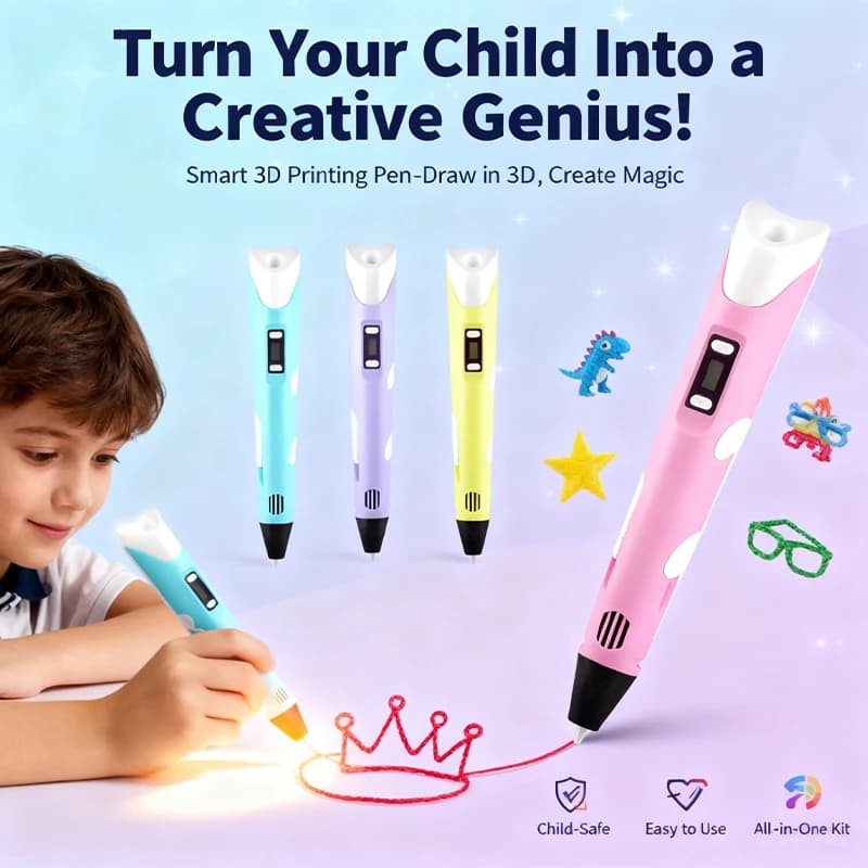 Children 3D Pen 3D Printing Pen 3D Drawing Pencil Creative Toy Kids Birthday Christmas Gift PLA Filament Adapter Travel Case
