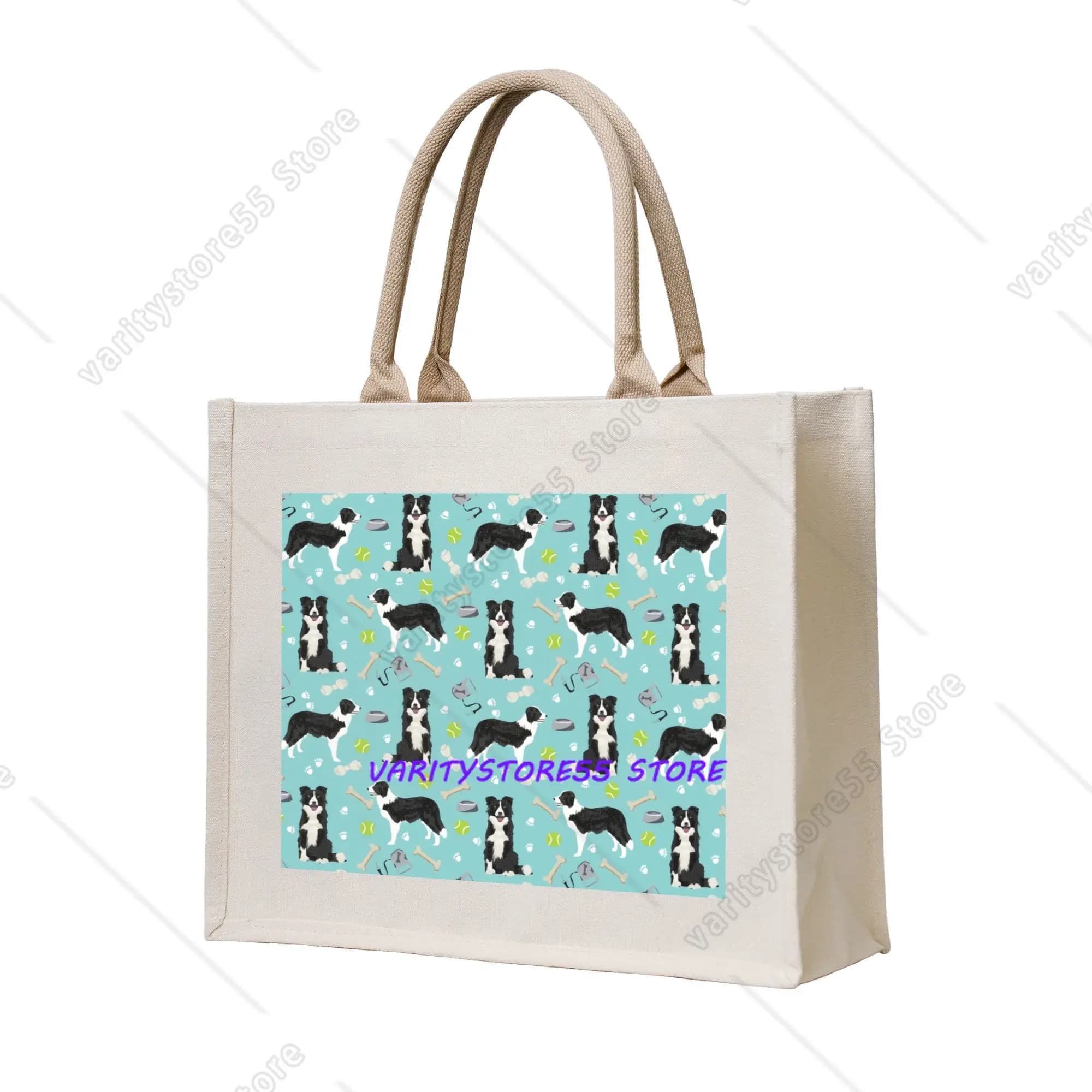 Fashion Print Border Collie Tennis Ball Shopping Tote Bag Portable Shoulder Shopper Pet Dog Lover Handbag