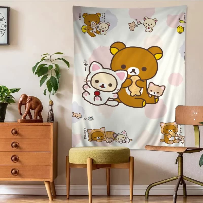 VIKAMA Cartoon Cute Bear Tapestry Anime Aesthetics Polyester Wall Hanging Bedroom Dormitory Home Decoration