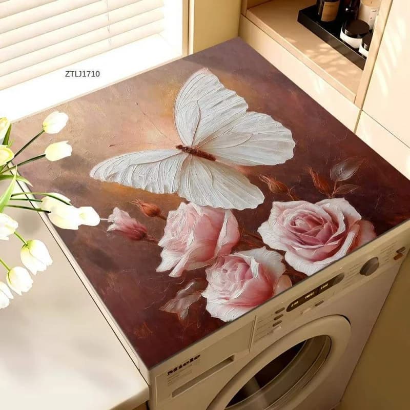 Colorful Butterfly Drum Washing Machine Cover Pad, Top Pad Cover Cloth, Anti-Slip Absorbent Pad, Refrigerator Dust-Proof Pad