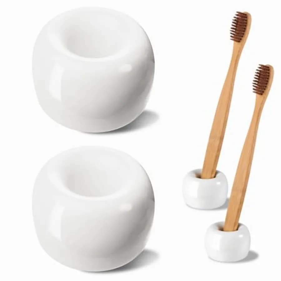 Mini Ceramic Toothbrush Holder, Small Handmade Couple Toothbrush Stand for Bathroom Vanity Countertop Travel Camper, Bathroom O