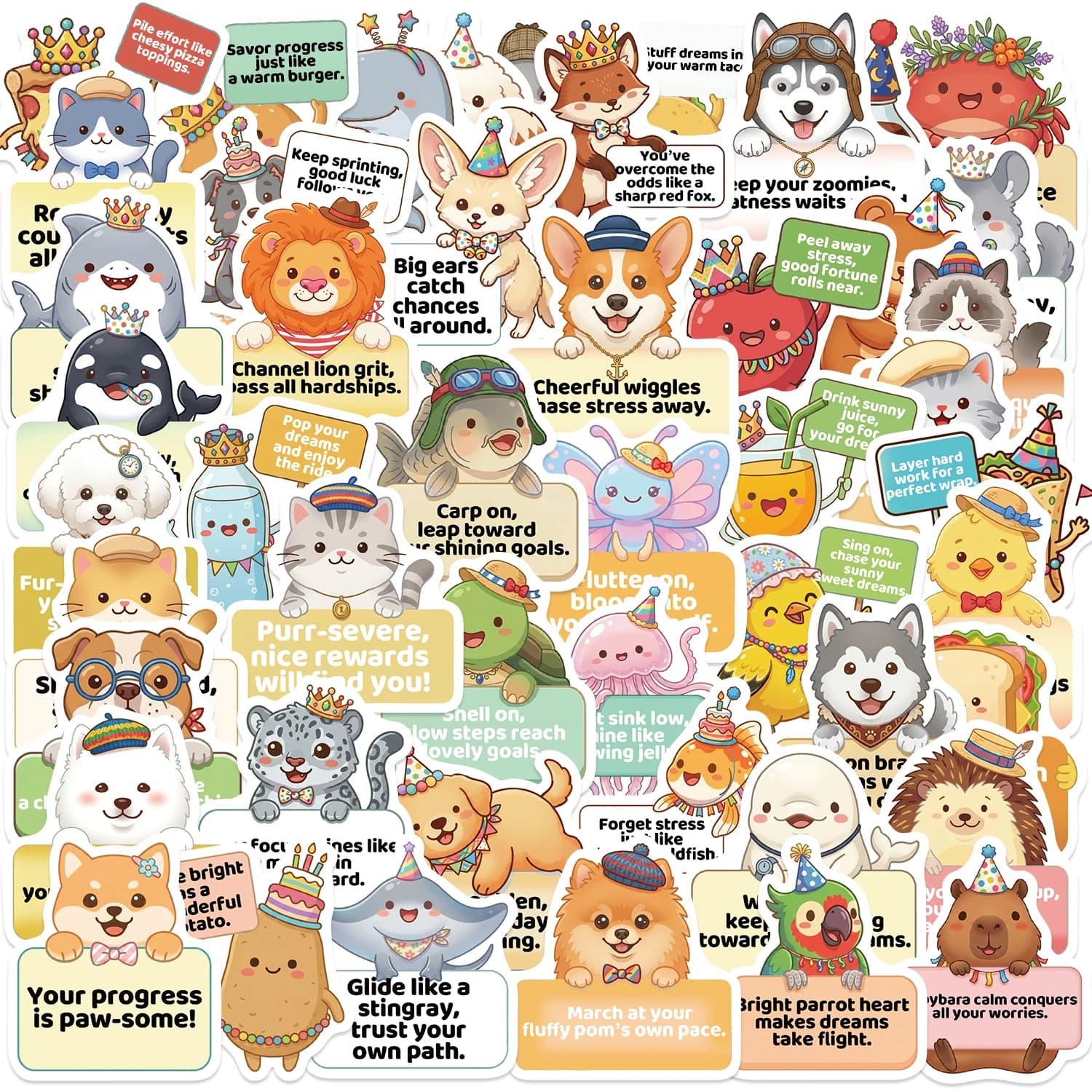 50pcs Pick Up Small Animals Graffiti Stickers Decorative Phone Cass, Water Cup, Guitars, Creative Waterproof Decals