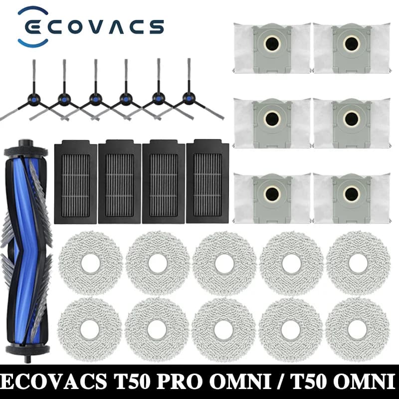 ECOVACS T50 PRO OMNI / T50 OMNI Robot Aspirapolvere Pezzi di ricambio Spazzole laterali principali Panni per mocio Filtri HEPA Sacchetti per la polvere Accessori