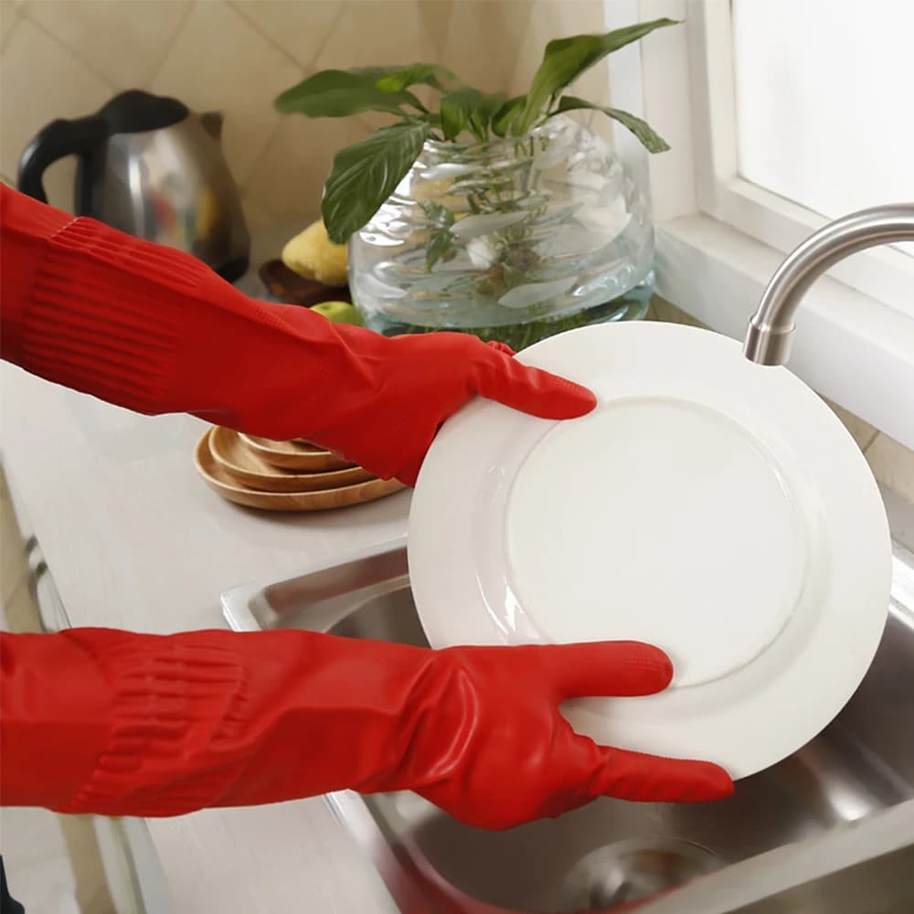 Strumenti di gomma Pulizia Lavaggio Guanti in lattice a maniche lunghe impermeabili Guanti da cucina per la casa