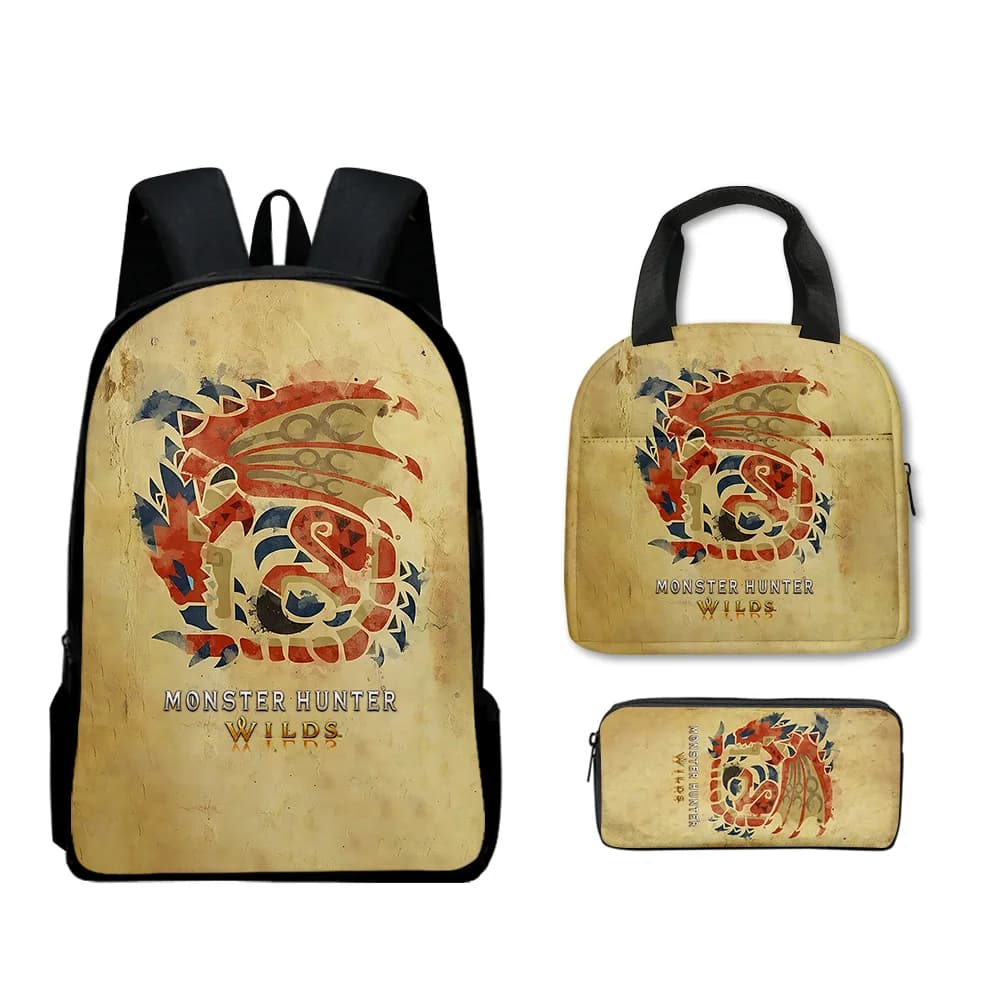 Trendy Popular Funny Novelty Monster Wilds 3D Print 3pcs/Set Student School Bags Laptop Daypack Backpack Lunch bag Pencil Case