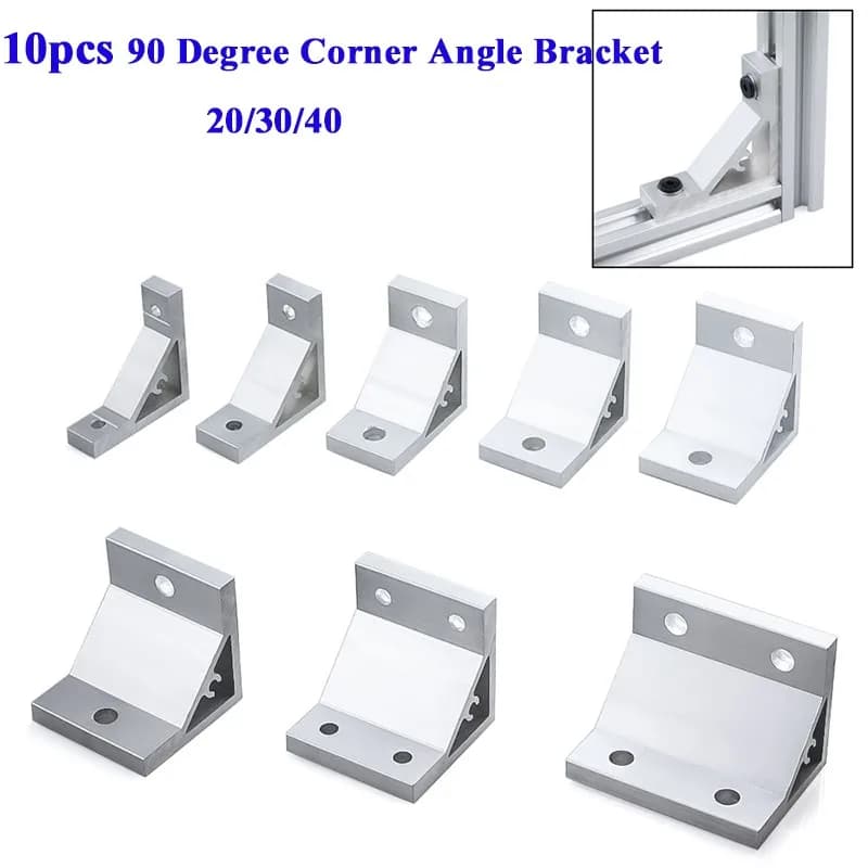 10pcs 90 Degree Corner Angle Bracket 53x53mm 2020 3030 4040 4545 Connection Joint for Aluminum Profile 3D printers with fastener