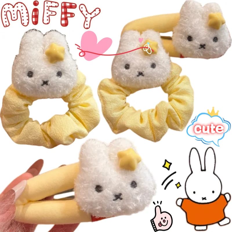 High Quality Creative Miffy Hair Band, Animated Doll Style, Milk Yellow, High Elastic Horsetail Elastic
