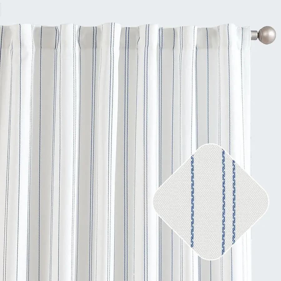 White Curtains Blue Rows Lengths 84 Inchs for Living Room and Bedroom, Treatment Modern Windows Effetto Lino a Righe