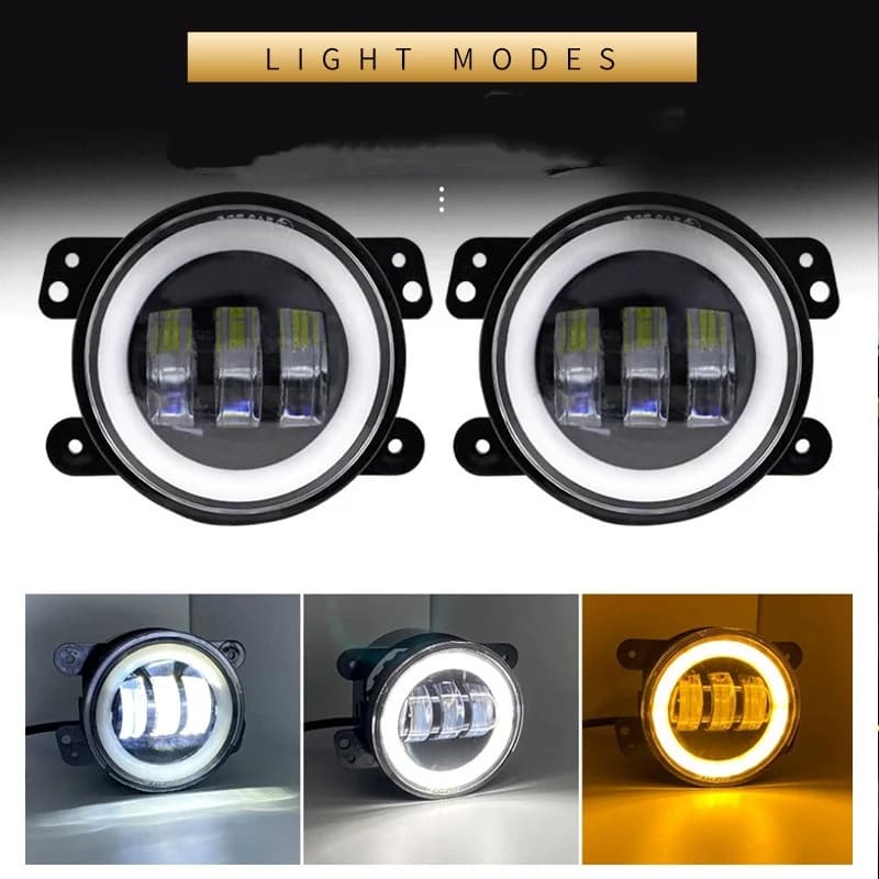 Faro Fendinebbia LED da 4 Pollici con Anello Luminoso Bianco DRL e Indicatore di Direzione Ambra 40W per Jeep Wrangler JK TJ Dodge