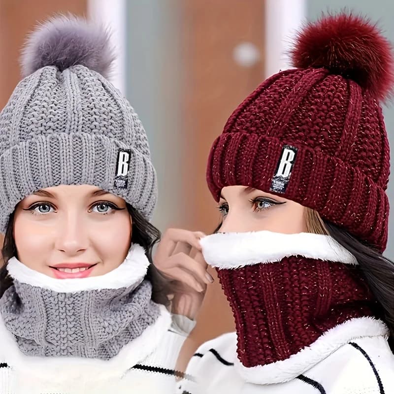 Winter warm knit hat set 2 pieces Winter hats casual cold cold windproof cold winter scarf