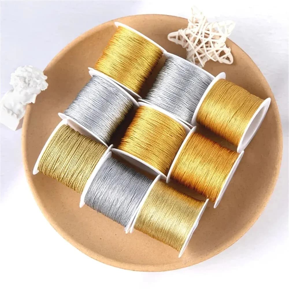 0,2-0,6 mm hand woven bracelet roll, hand rope, braided rope, gilt silk thread material and embroidered silver