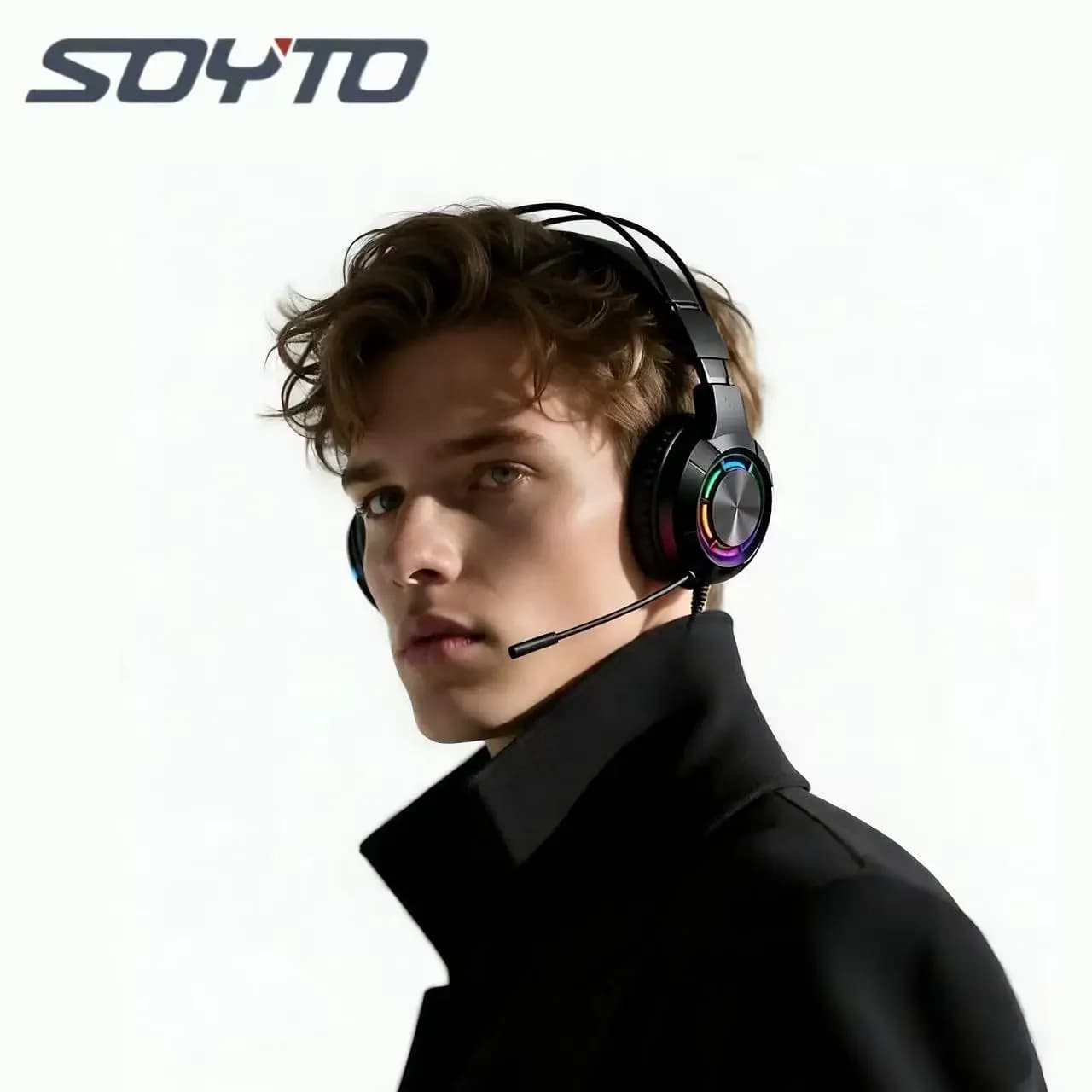 SOYTO Professional Gaming Headphones with Noise Cancellation, Low Backgrounds, Cablate, Over-Ear, with LED Light, Universal for PC and Laptop