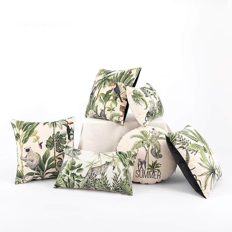 Set di 2 Copricuscini con Stampa di Flora e Fauna Tropicale, in Velluto, Decorazione per Casa e Divano in Stile Hawaiano