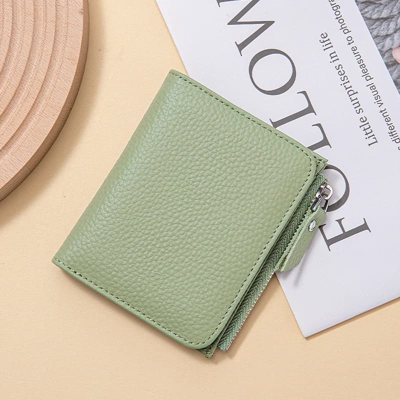 Portafoglio sottile da donna in vera pelle con blocco RFID, portafoglio bi-fold, porta carte di credito, fermasoldi, tasca con cerniera per monete