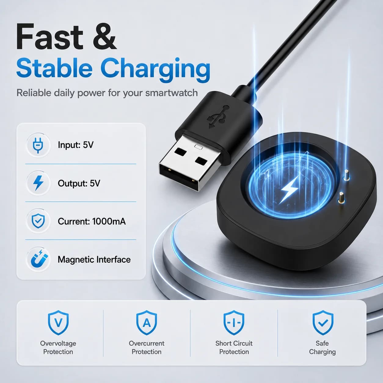 Charger for Amazfit Active3 Premium, Active Max , T-Rex Ultra2 Smart Watch Charging Cradle Dock Stand Cable Magnetic Cord Charge
