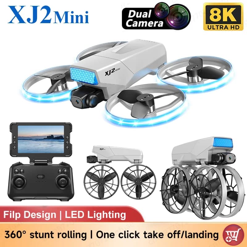 XJ2Mini Drone with professional camera double folding camera protective cover complete 360 roll LED lighting brushless motor RC Quadcopter