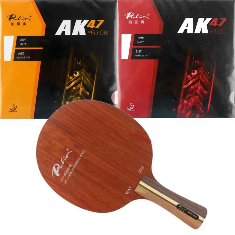 Professional ping pong rack combined Palio Original Way 002 with Palio AK47 GIALLO and AK47 ROSSO Shakehand long handle FL