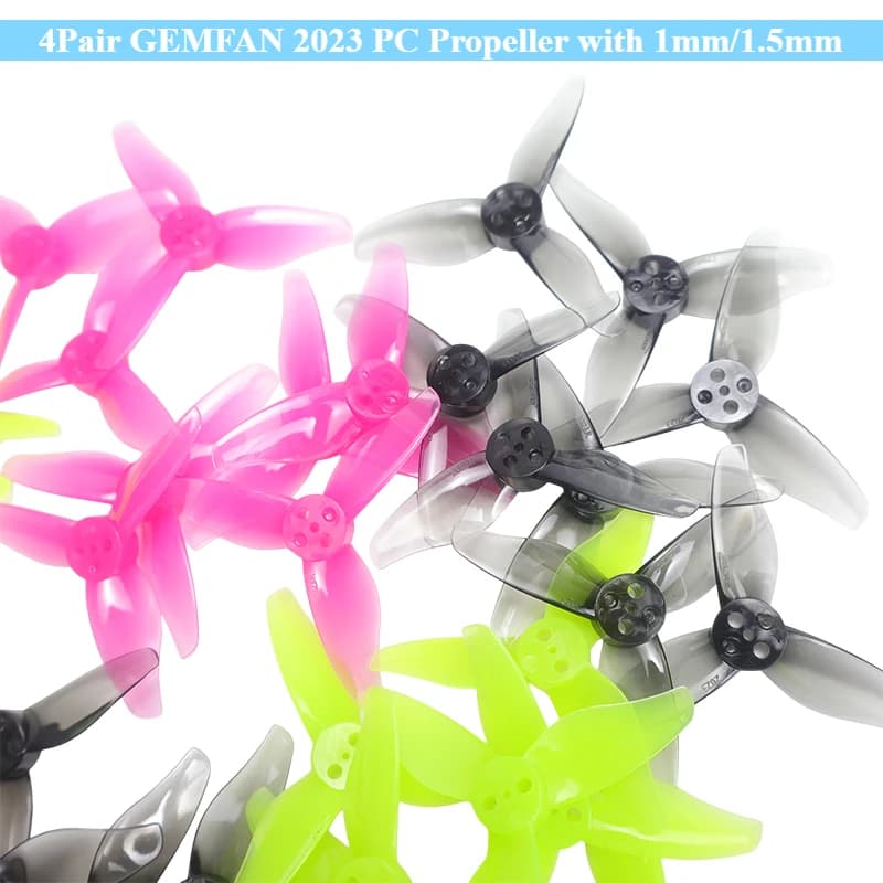 4 paia di eliche PC GEMFAN Hurricane 2023 2x2.3 da 2 pollici a 3 pale con fori da 1 mm/1,5 mm per motore 1105-1108 per drone da corsa FPV