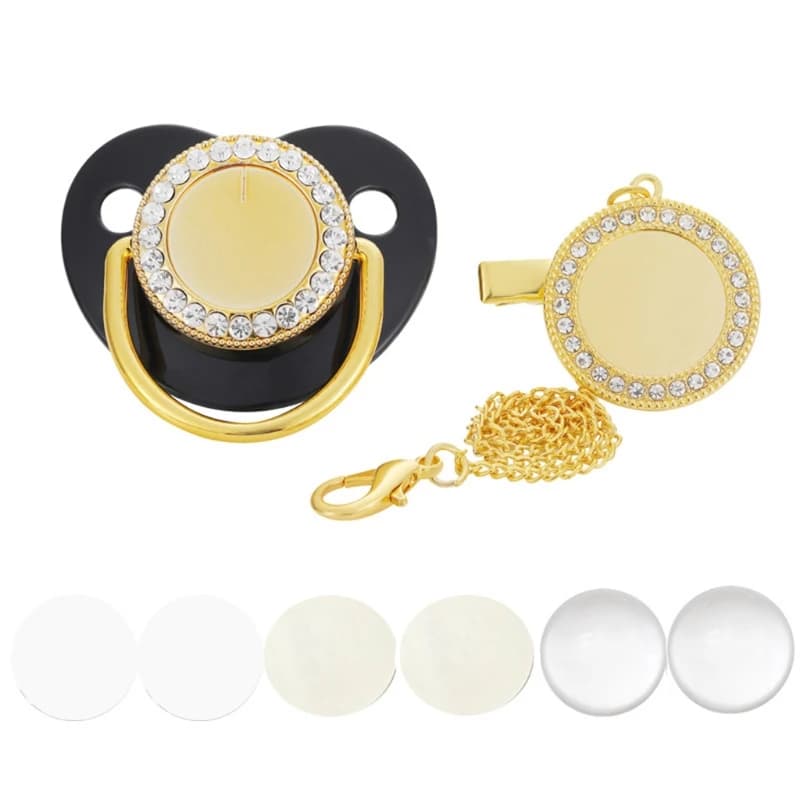 Ciuccio per bambini a sublimazione di calore con Clip a catena per capezzolo in Silicone con strass So