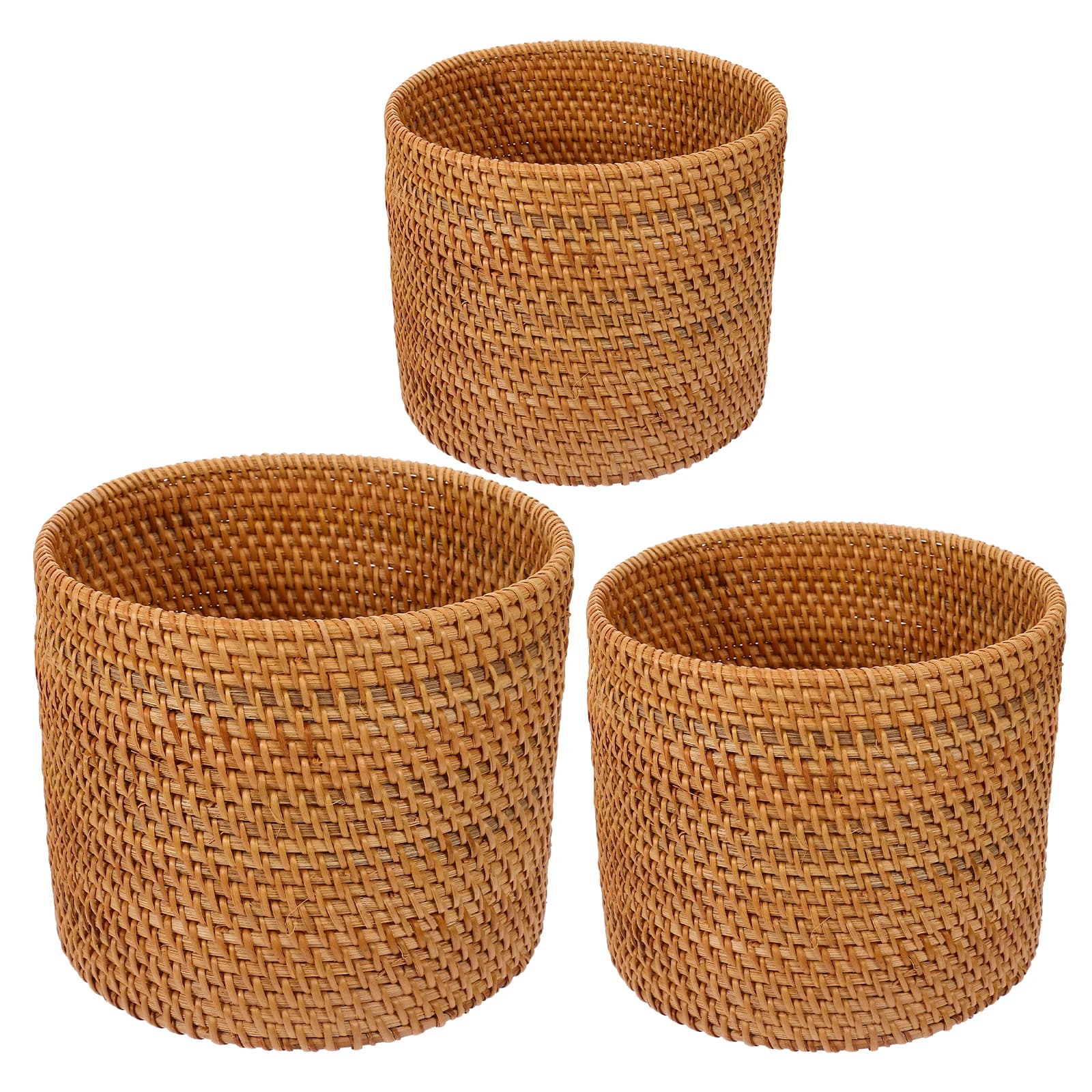 Set di 3 Piccoli Cestini Portarifiuti in Rattan, Cestini Intrecciati Rotondi per Bagno, Camera da Letto, Ufficio, Cesto per Fiori Fatto a Mano, Bidone per Rifiuti