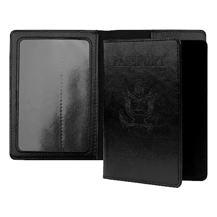 Passport Holder, Travel Must Haves, Men's Black Leather Passport Case with Vaccine Card Slot