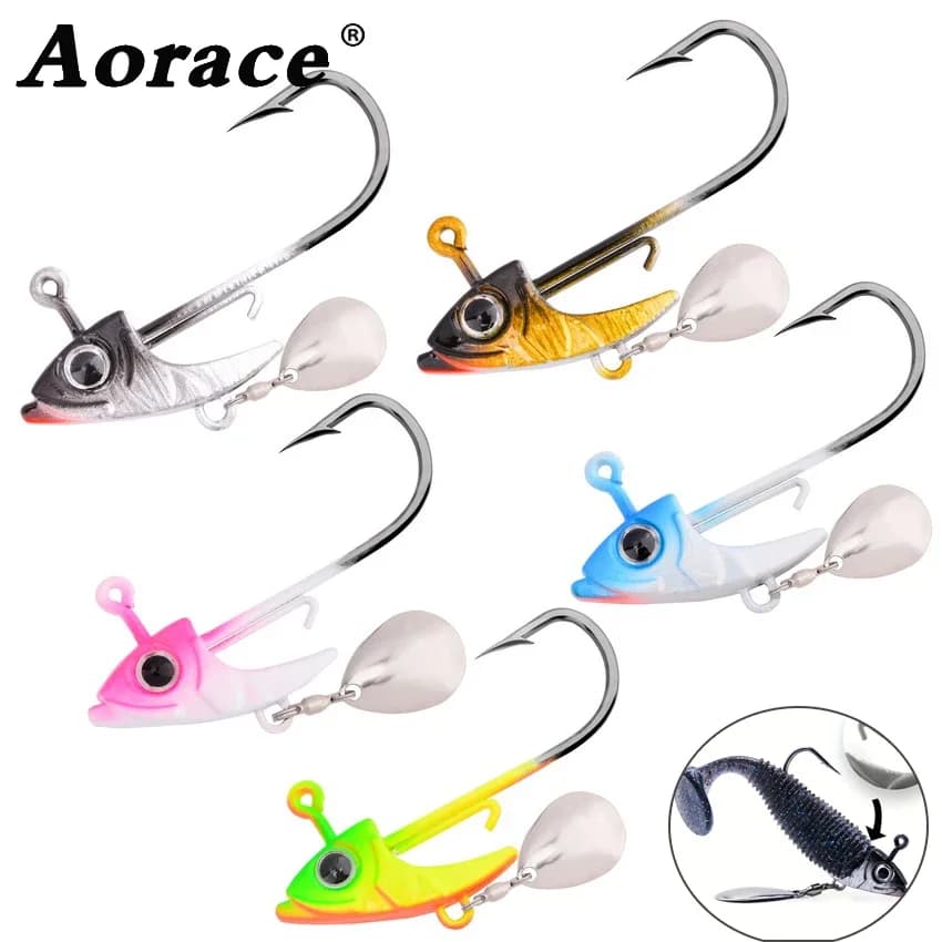 Aorace 5 pcs Jig Head 7.5g 10.5g 15g Fishing baits Floating Rotating sequins Metal stains Fishing hooks Amo baits Equipment