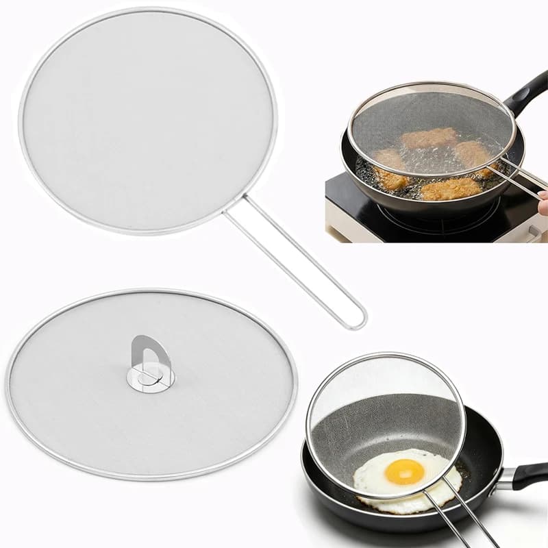 Stainless Steel Oil Proof Mesh,Multi-purpose Fine Mesh Cover with Grip for Frying Pan,Fly and Mosquito-Proof Mesh Cover Kitchen