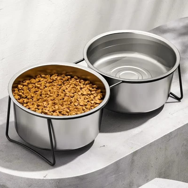 A Medium And Large Dog Double Bowl Stainless Steel Dog Food Basin Two-in-one Anti-pet Cat Bowl Dual-purpose Cervical Spine Prote