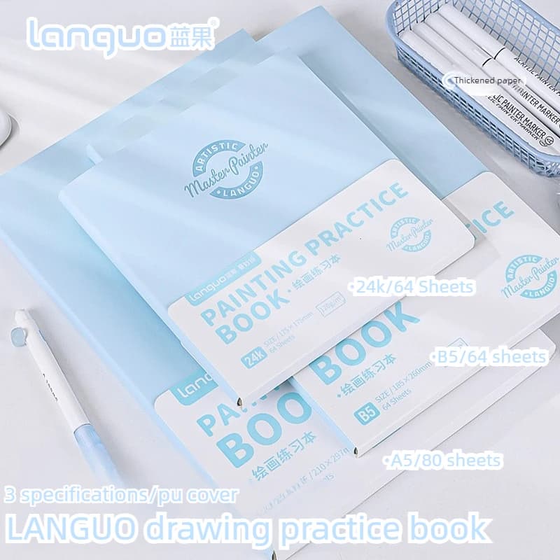 LANGUO 24K/A4/B5 Blank Thickened Drawing Notebooks PU Waterproof Cover for Acrylic Markers Sketchbook Stationery School Supplies